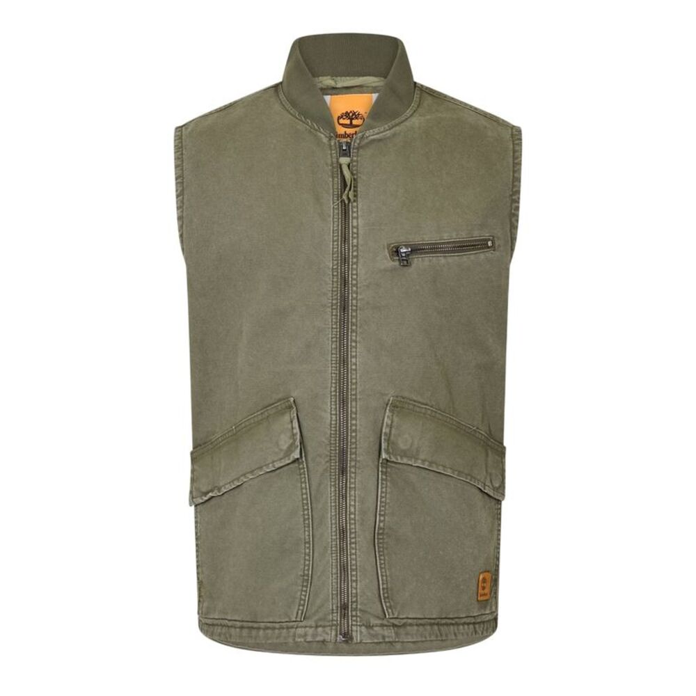 Timberland Mens Washed Ribbed Collar Vest / Leaf Green